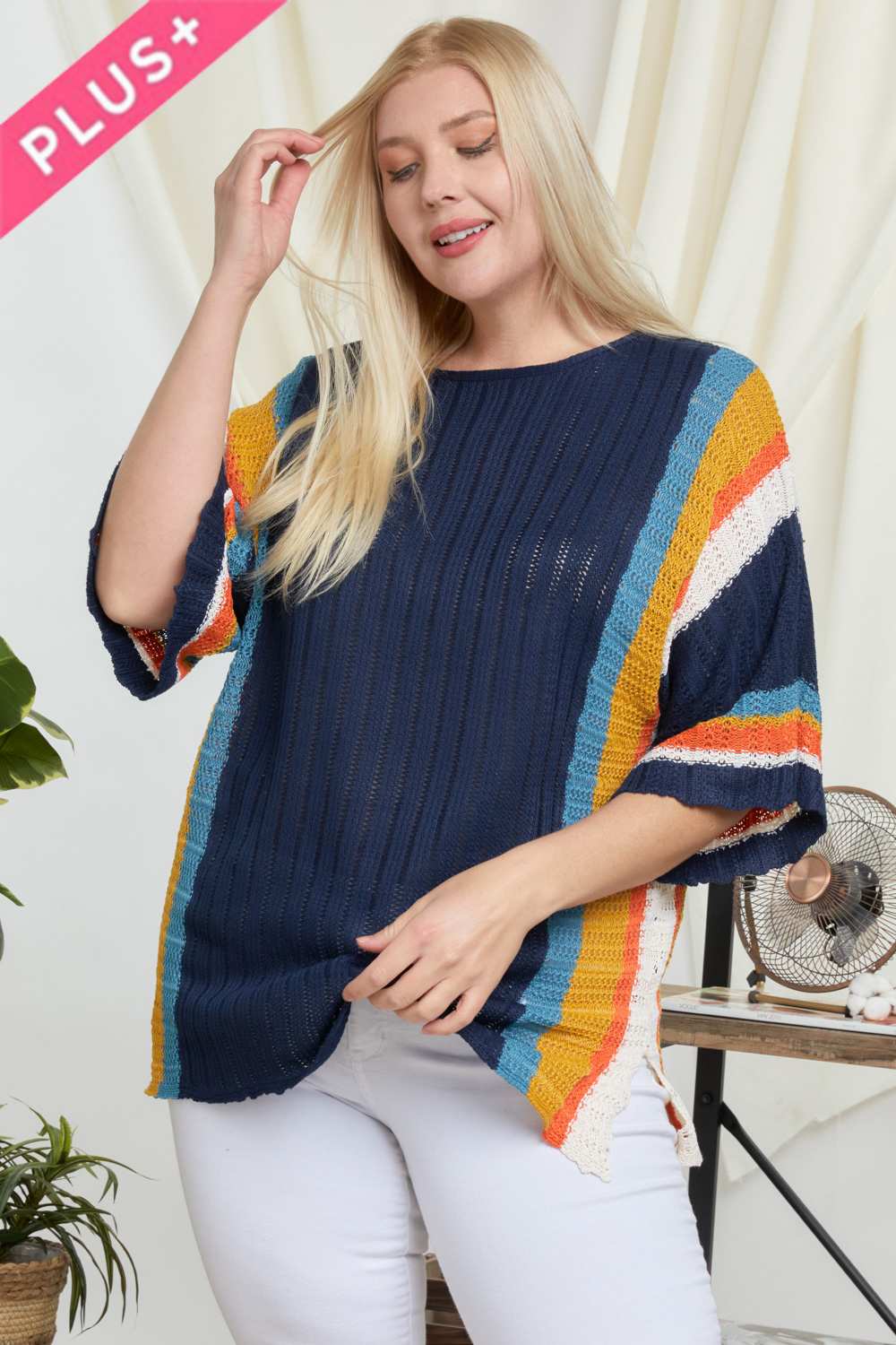 Stripe Accent Ribbeb Knit Sweater - Absolute Fashion 2020