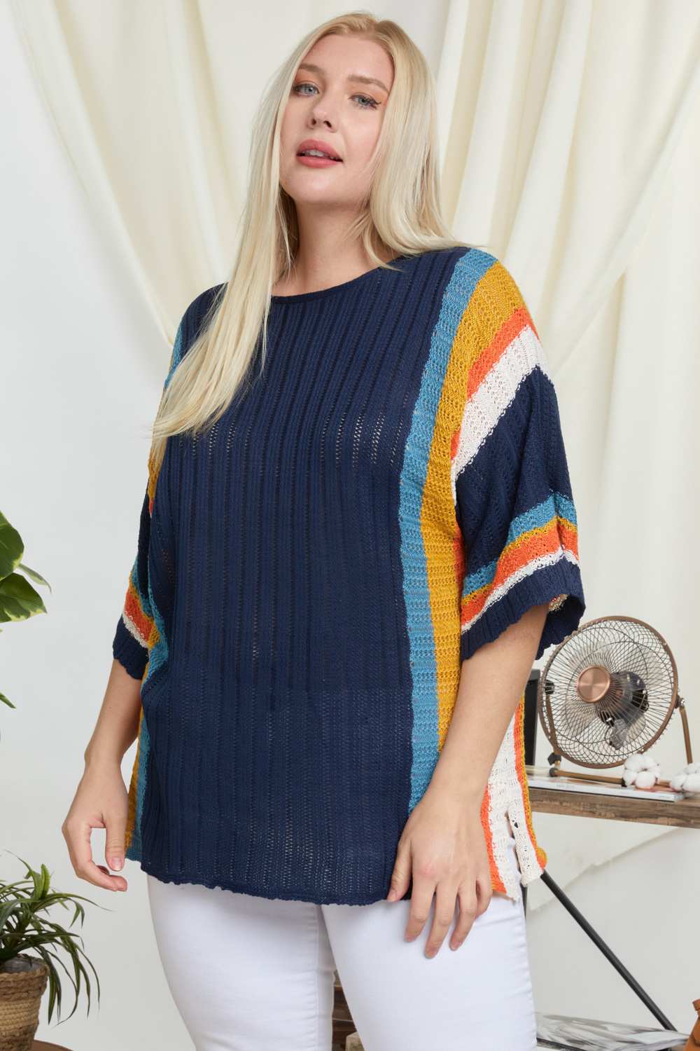 Stripe Accent Ribbeb Knit Sweater - Absolute Fashion 2020