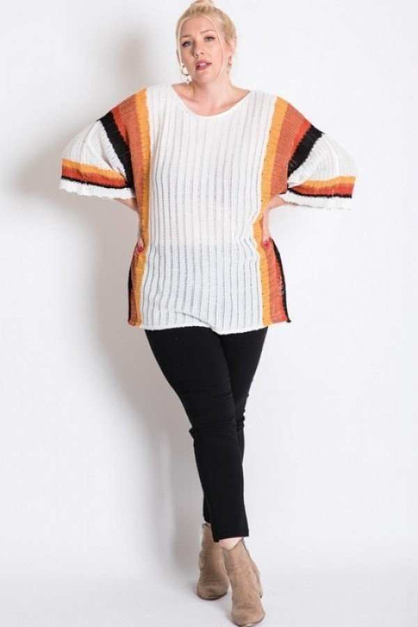 Stripe Accent Ribbeb Knit Sweater - Absolute Fashion 2020