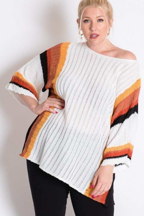 Stripe Accent Ribbeb Knit Sweater - Absolute Fashion 2020