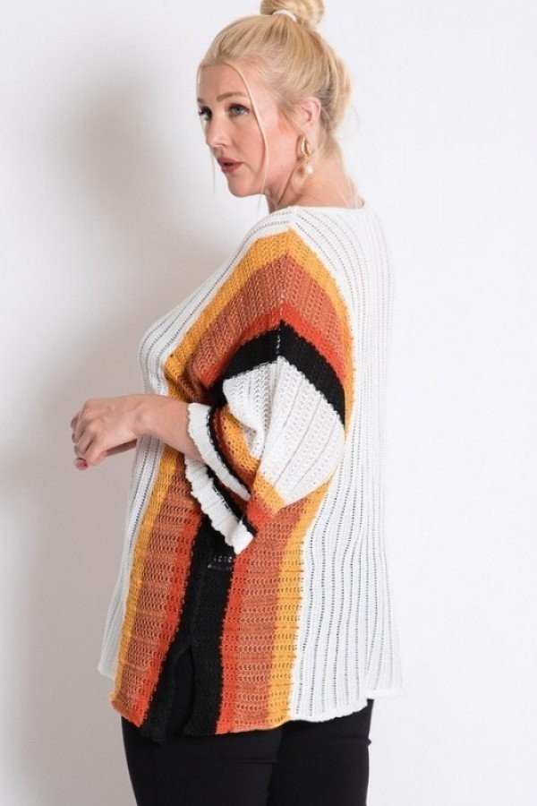 Stripe Accent Ribbeb Knit Sweater - Absolute Fashion 2020