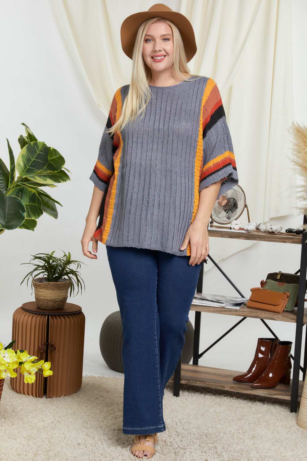 Stripe Accent Ribbeb Knit Sweater - Absolute Fashion 2020