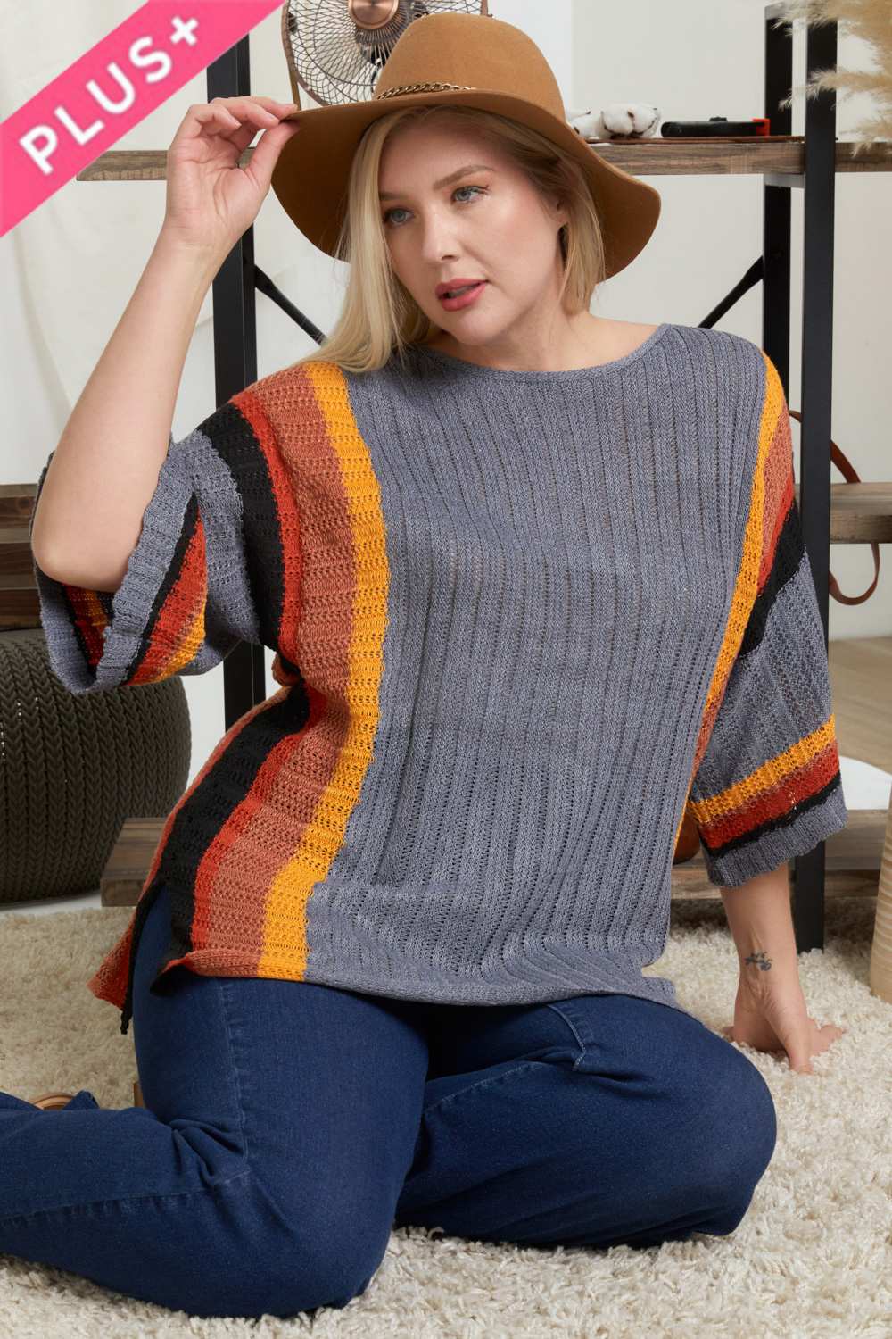 Stripe Accent Ribbeb Knit Sweater - Absolute Fashion 2020