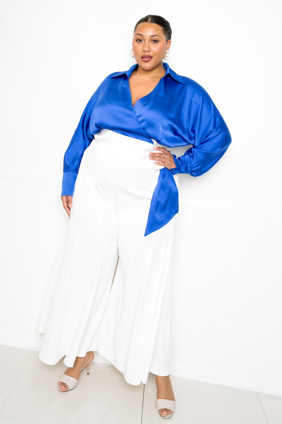 Satin Long Sleeve Tie Waist Wrap Top - Absolute Fashion 2020