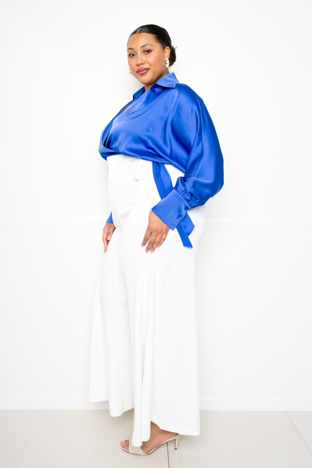 Satin Long Sleeve Tie Waist Wrap Top - Absolute Fashion 2020