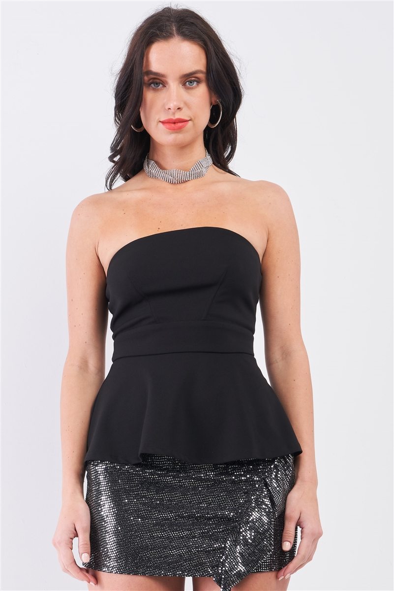 Black Strapless Fitted Flare Elegant Top - Absolute Fashion 2020