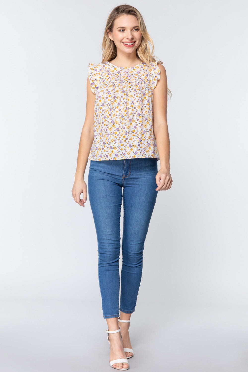 Ruffle Sleeveless Print Woven Top - Absolute Fashion 2020