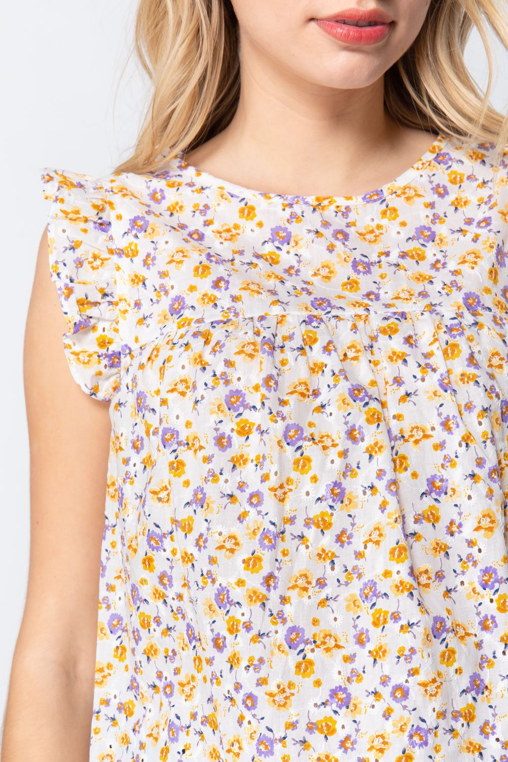 Ruffle Sleeveless Print Woven Top - Absolute Fashion 2020