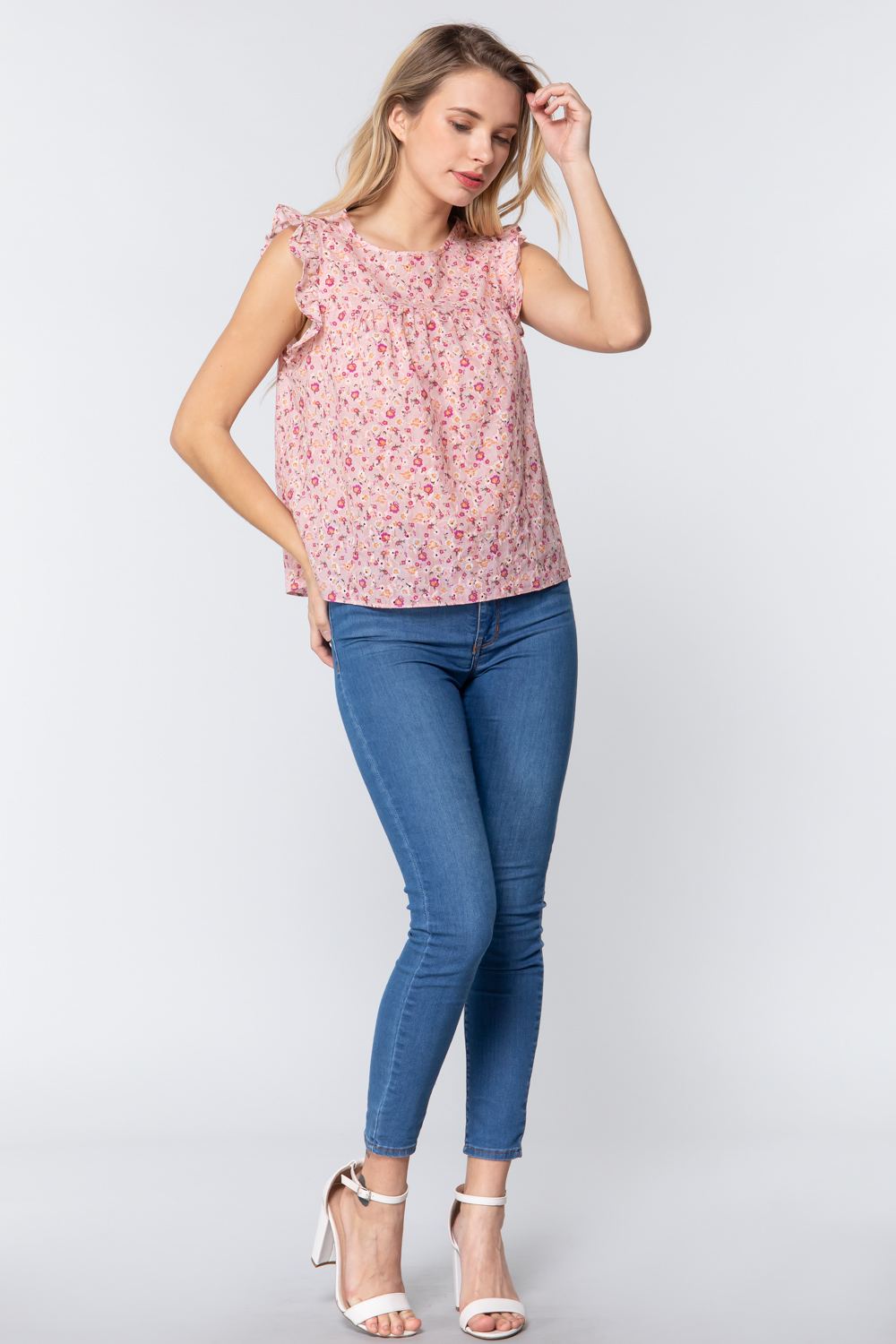 Ruffle Sleeveless Print Woven Top - Absolute Fashion 2020