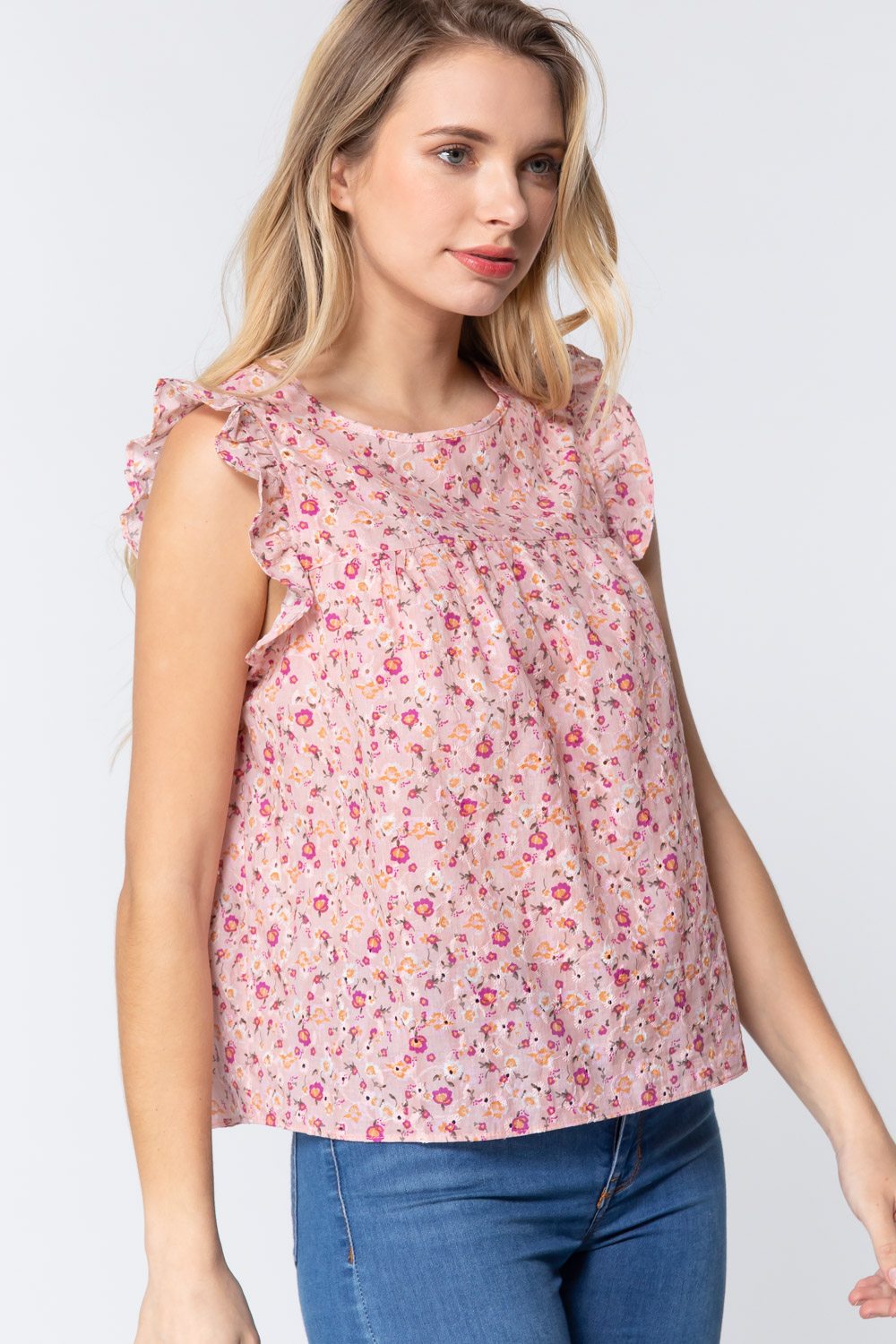 Ruffle Sleeveless Print Woven Top - Absolute Fashion 2020