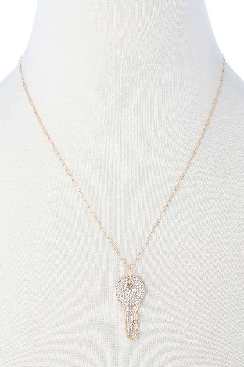 Rhinestone Key Pendant Long Necklace - Absolute Fashion 2020
