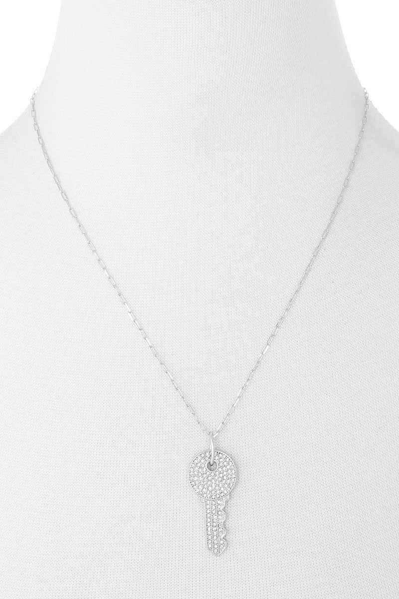 Rhinestone Key Pendant Long Necklace - Absolute Fashion 2020