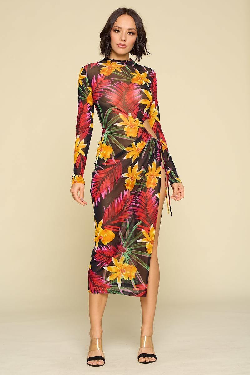 Flower Print Slit Dress - Absolute Fashion 2020