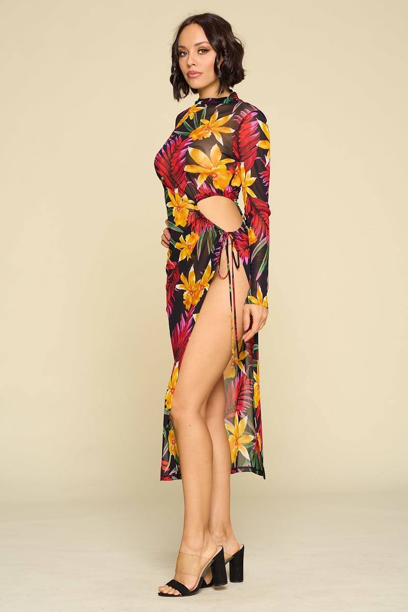 Flower Print Slit Dress - Absolute Fashion 2020