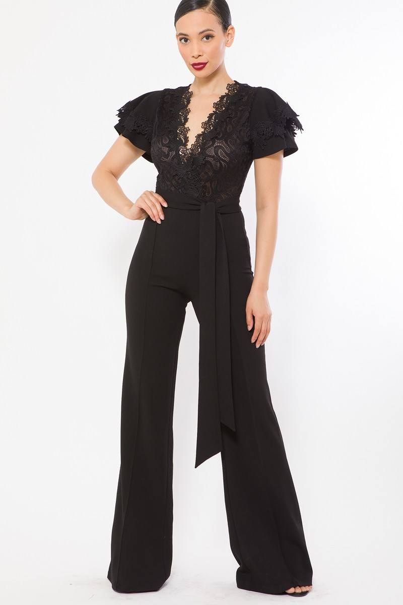 Deep V Crochet Lace Jumpsuit - Absolute Fashion 2020
