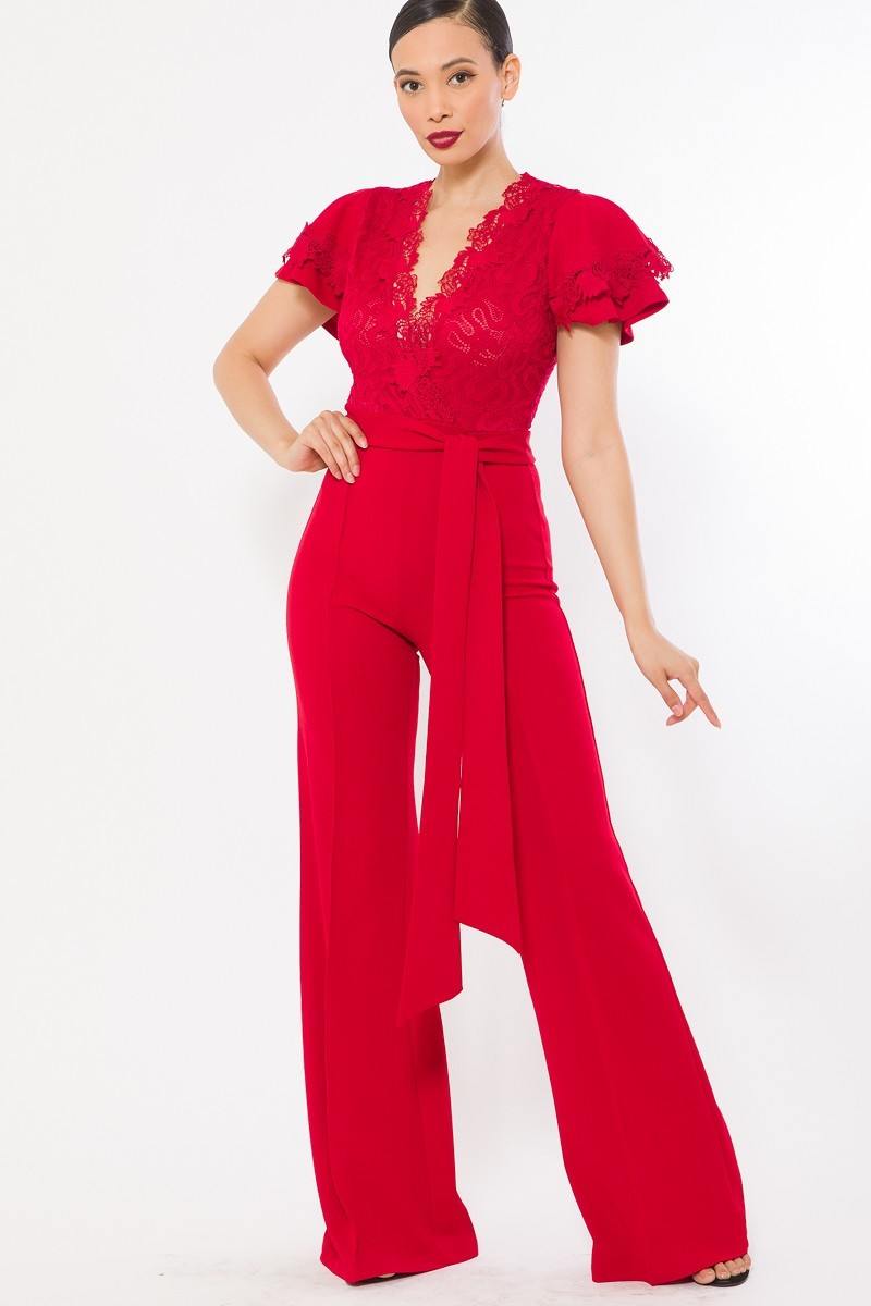 Deep V Crochet Lace Jumpsuit - Absolute Fashion 2020