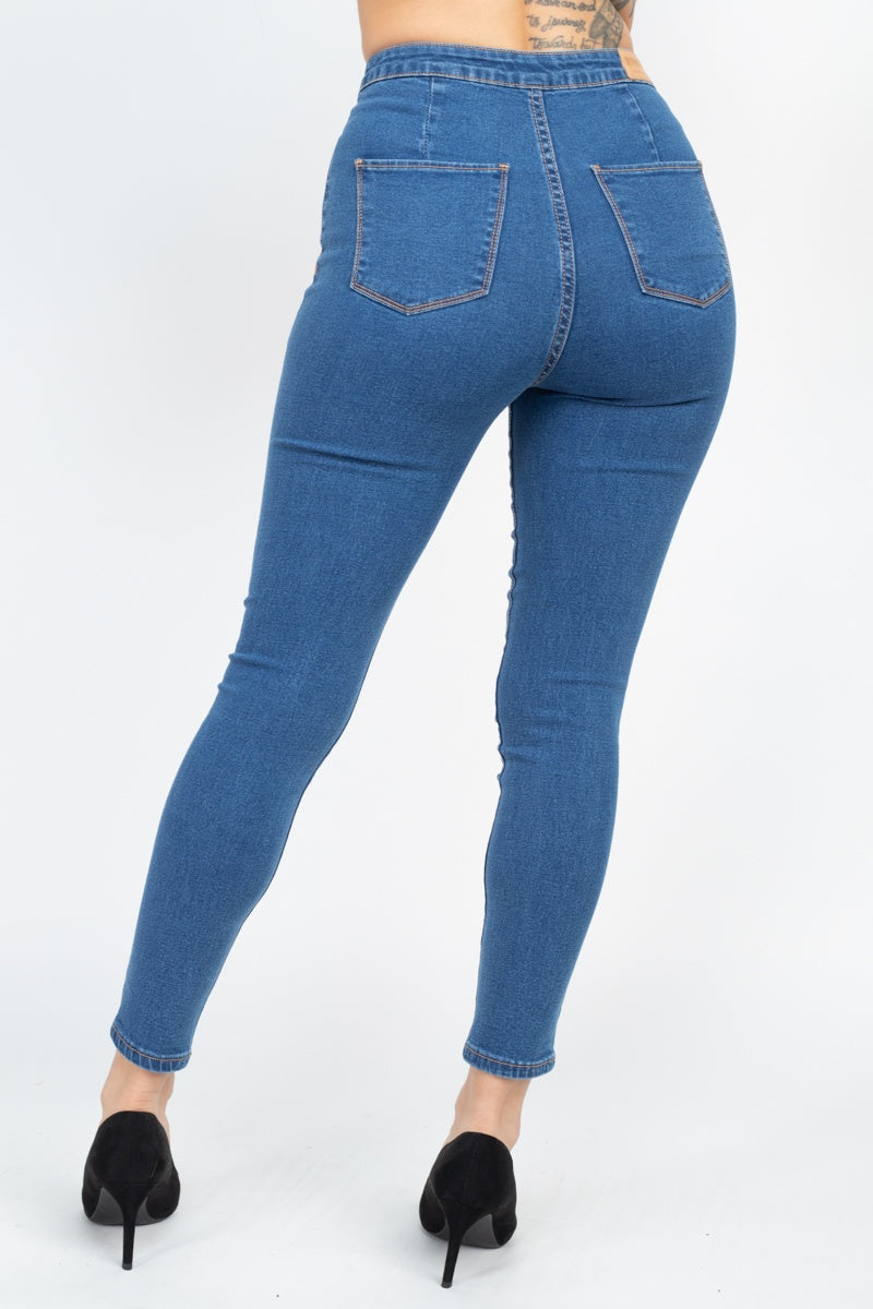 High Waist Zippered Denim - Absolute Fashion 2020