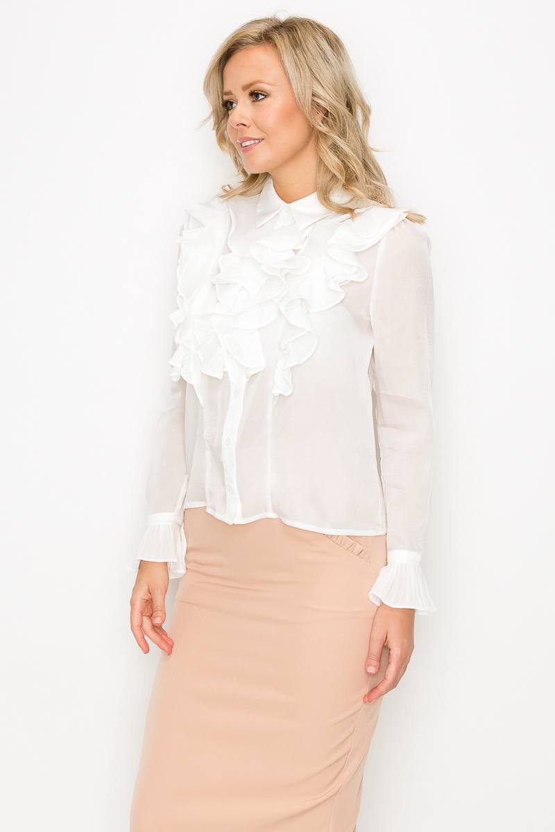 Ruffle Trim Long Sleeve Blouse - Absolute Fashion 2020