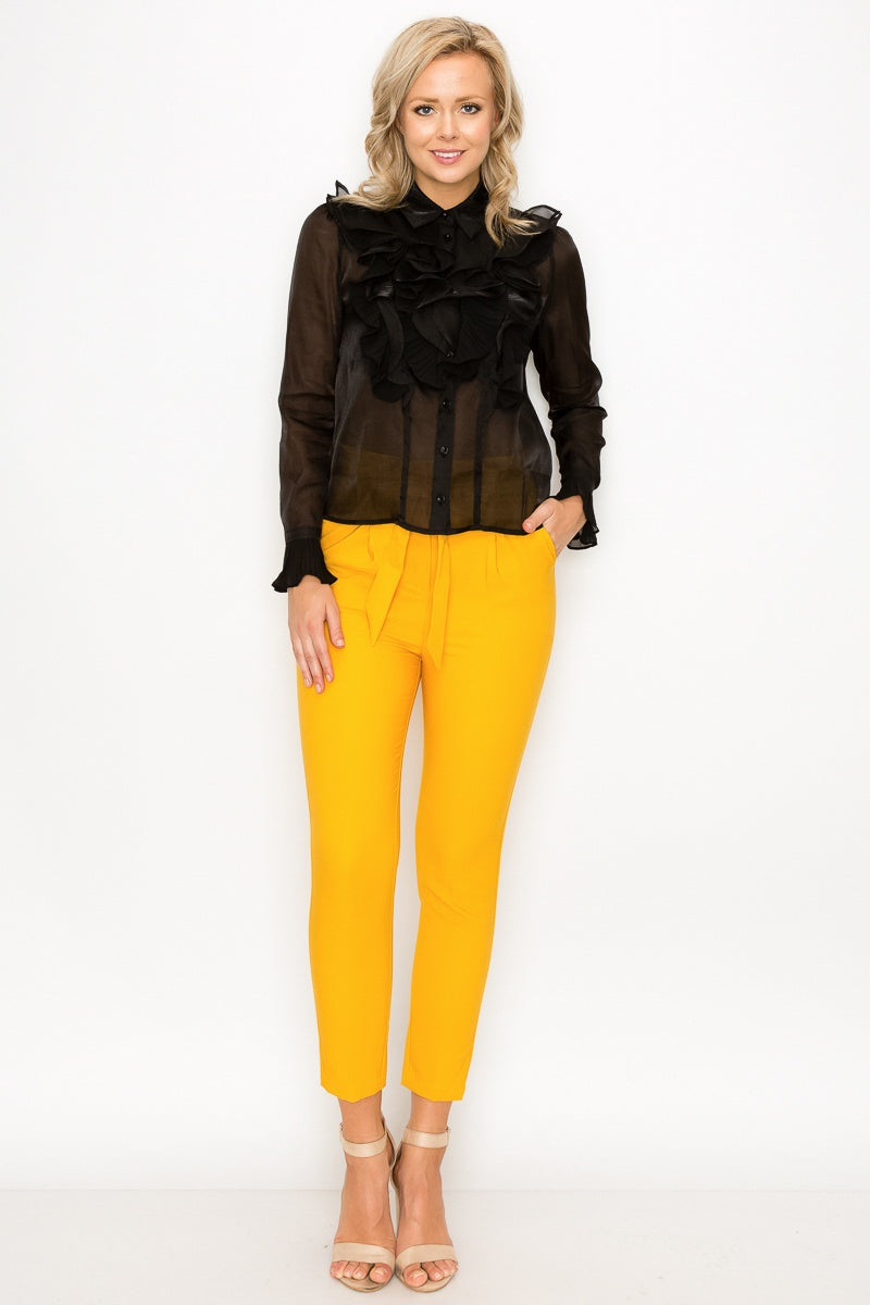 Ruffle Trim Long Sleeve Blouse - Absolute Fashion 2020