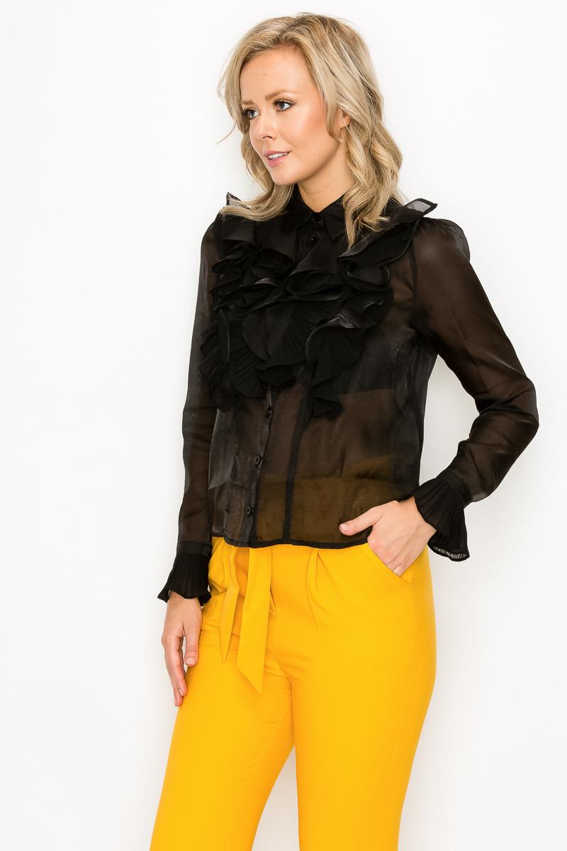 Ruffle Trim Long Sleeve Blouse - Absolute Fashion 2020