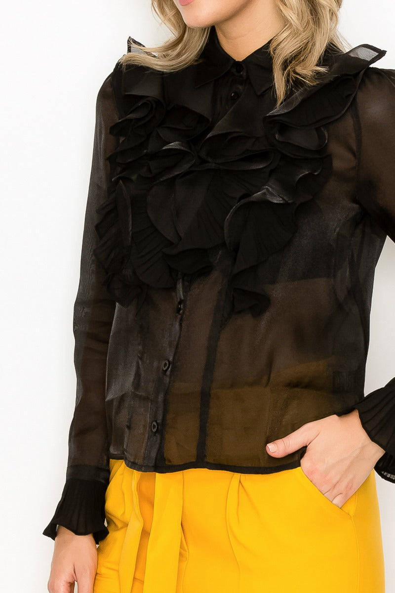 Ruffle Trim Long Sleeve Blouse - Absolute Fashion 2020