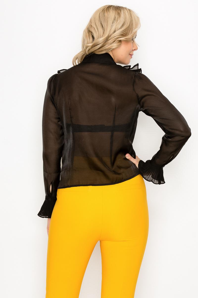 Ruffle Trim Long Sleeve Blouse - Absolute Fashion 2020