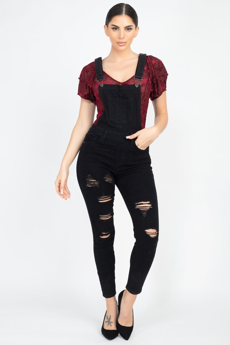 Skinny Distressing Denim Overalls - Absolute Fashion 2020