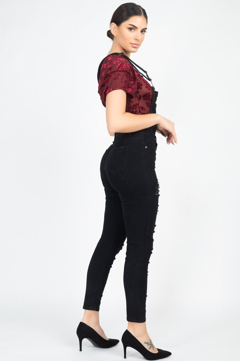 Skinny Distressing Denim Overalls - Absolute Fashion 2020