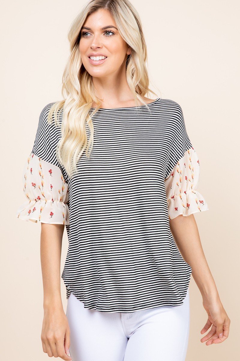 Cute Striped Curved Hem Casual Top - Absolute Fashion 2020