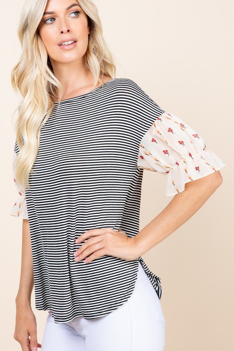 Cute Striped Curved Hem Casual Top - Absolute Fashion 2020
