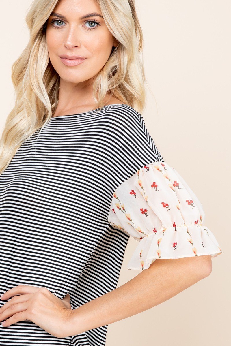Cute Striped Curved Hem Casual Top - Absolute Fashion 2020