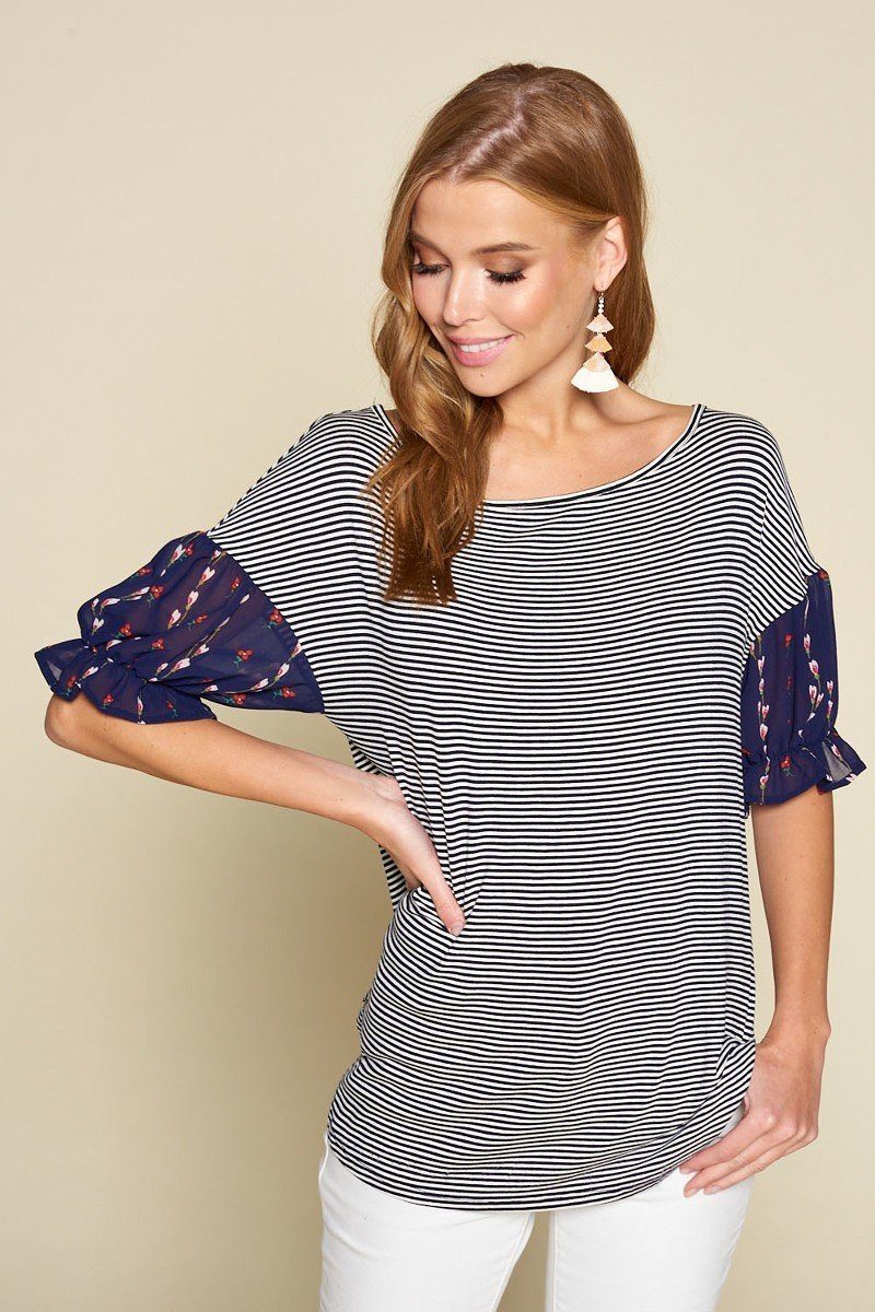 Cute Striped Curved Hem Casual Top - Absolute Fashion 2020