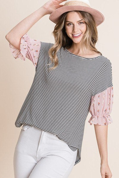 Cute Striped Curved Hem Casual Top - Absolute Fashion 2020