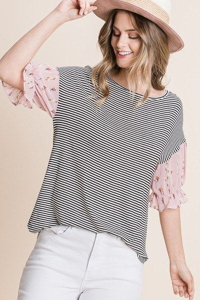Cute Striped Curved Hem Casual Top - Absolute Fashion 2020