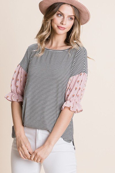 Cute Striped Curved Hem Casual Top - Absolute Fashion 2020