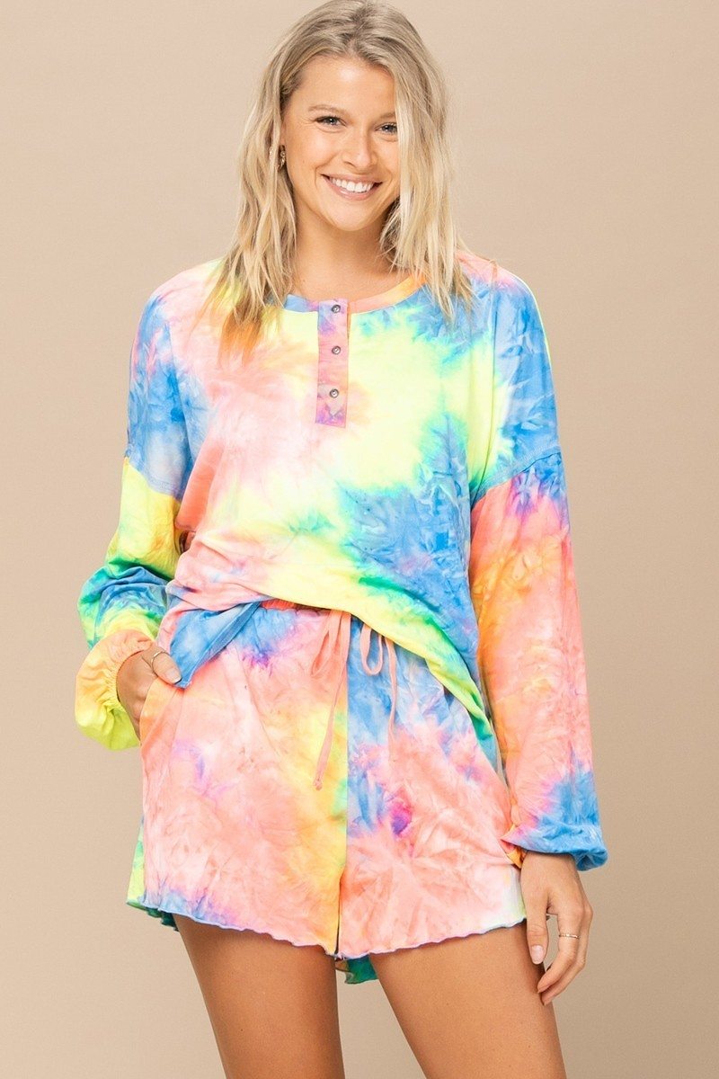 Tie-dye Printed Knit Top And Shorts Set - Absolute Fashion 2020