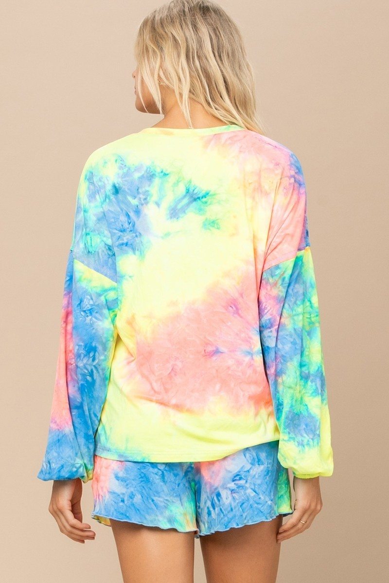 Tie-dye Printed Knit Top And Shorts Set - Absolute Fashion 2020