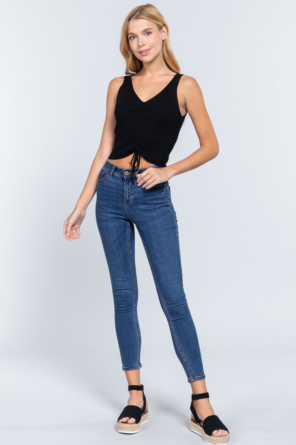 Slvless Shirring Tie Rib Sweater Top - Absolute Fashion 2020