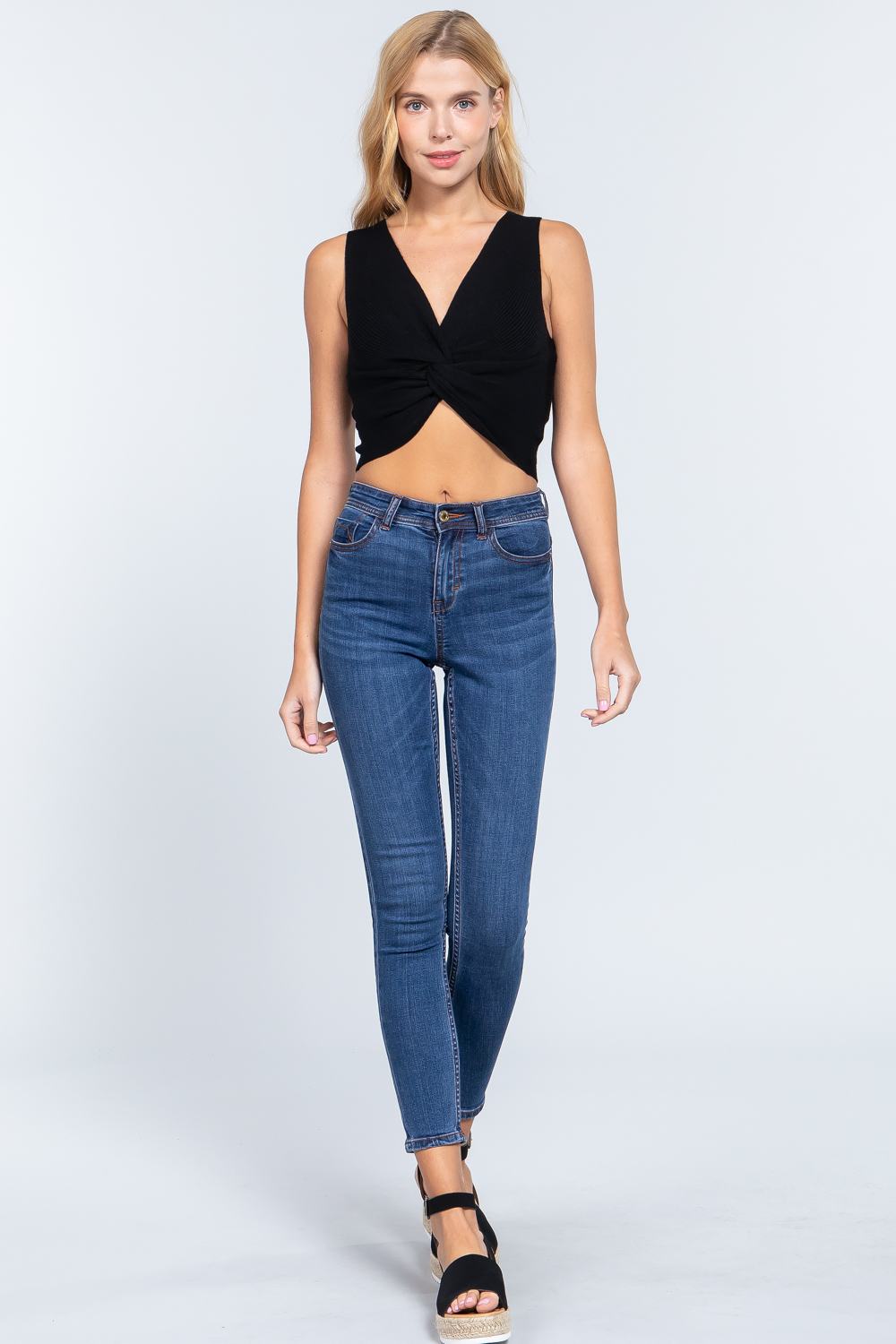 Sleeveless V-neck Twist Knot Knit Top - Absolute Fashion 2020