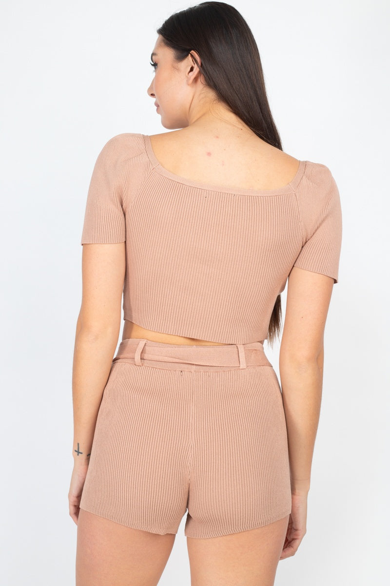 Scoop Neck Crop Top And Ribbed Shorts - Absolute Fashion 2020