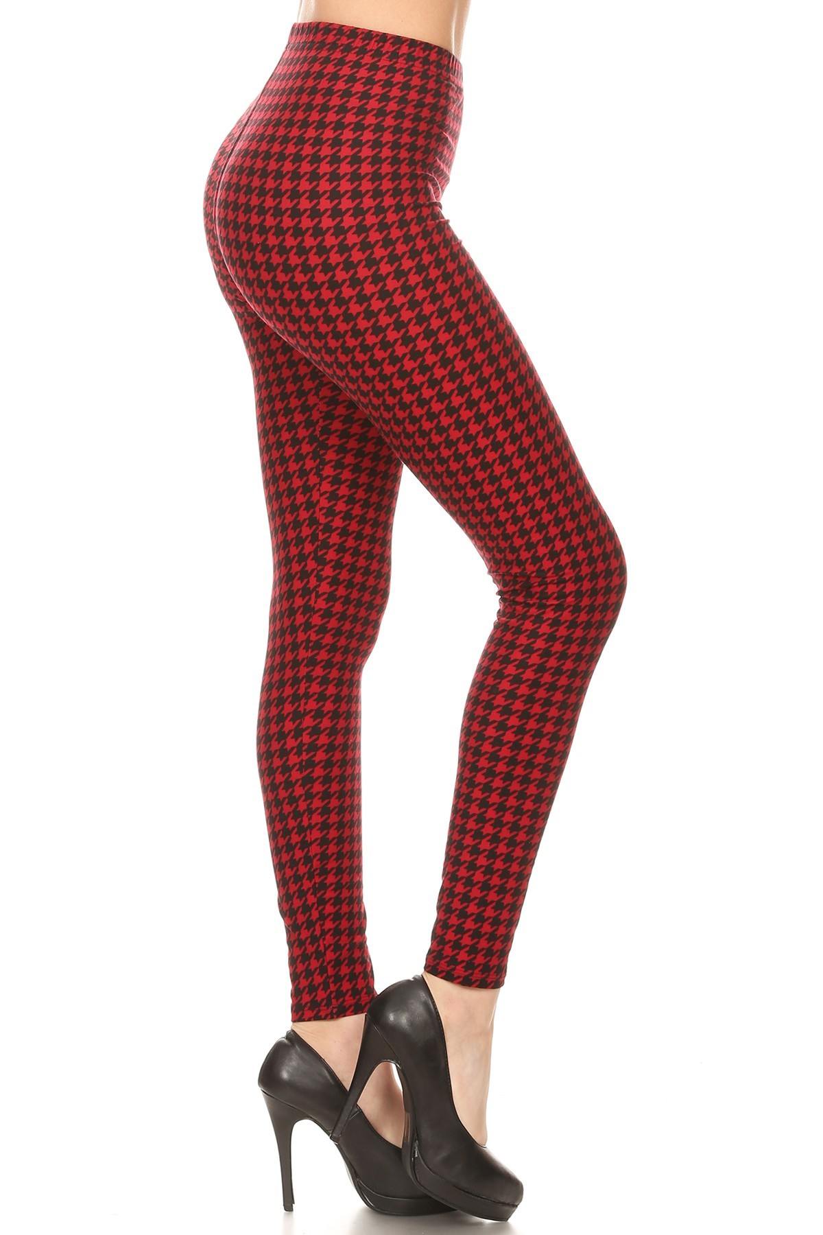 Hounds Tooth Print, High Rise, Fitted Leggings, With An Elastic Waistband - Absolute Fashion 2020