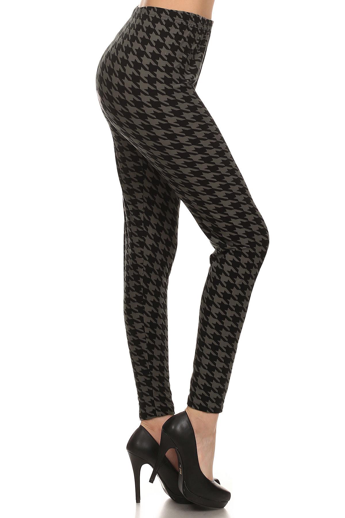 High Waisted Hound Tooth Printed Knit Legging With Elastic Waistband - Absolute Fashion 2020