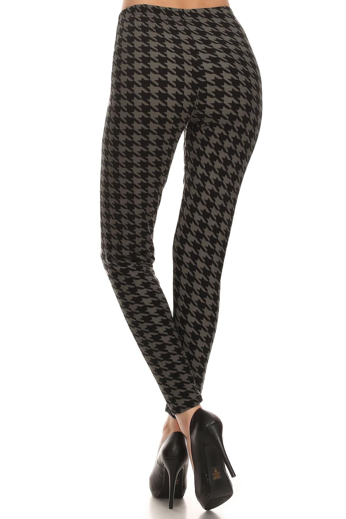 High Waisted Hound Tooth Printed Knit Legging With Elastic Waistband - Absolute Fashion 2020