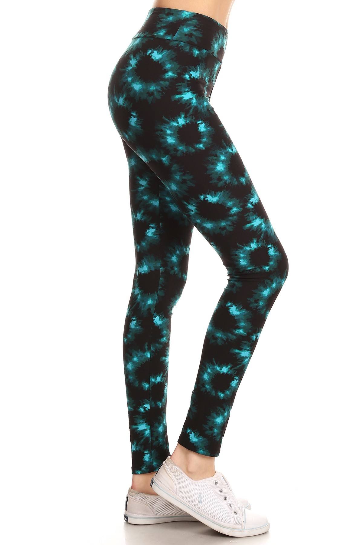 Yoga Style Banded Lined Tie Dye Printed Knit Legging With High Waist - Absolute Fashion 2020