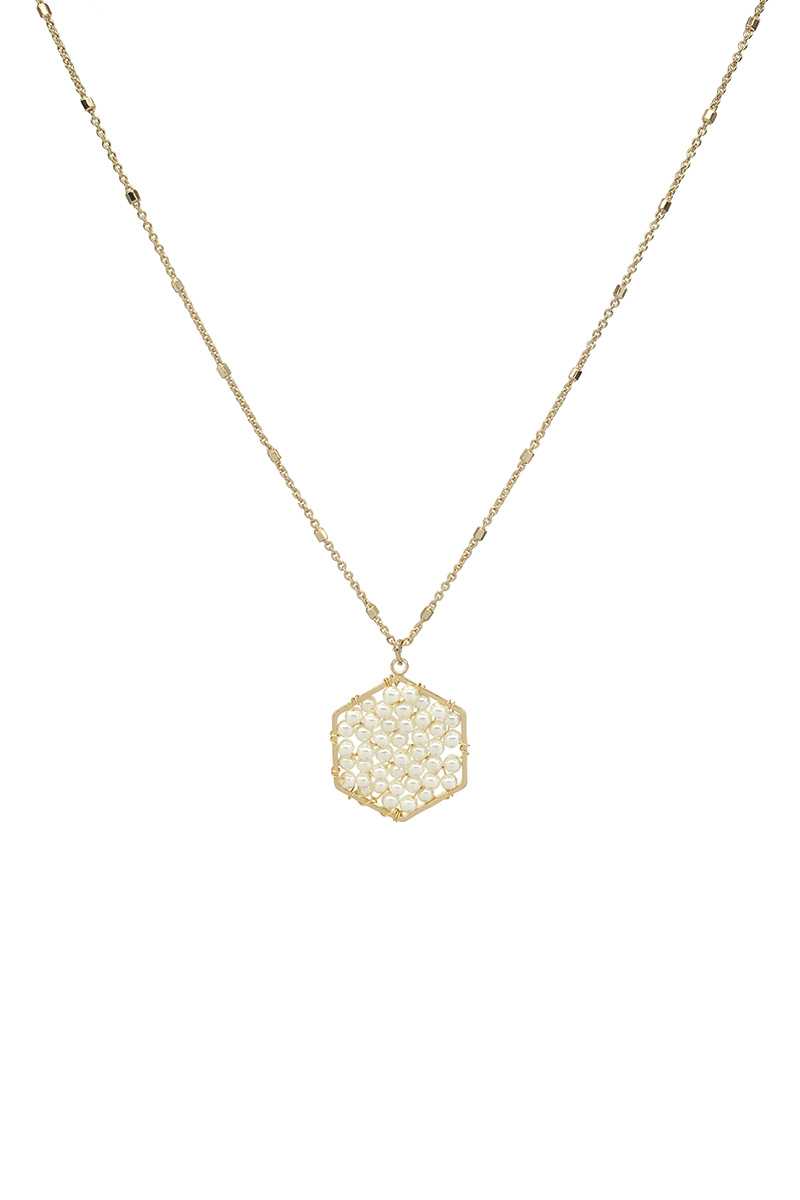 Fashion Pearl Wraps Hexagon Pendant Necklace - Absolute Fashion 2020