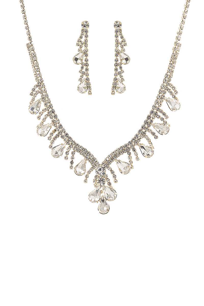 Fashion Crystal Gem Tear Shape Necklace And Earring Set - Absolute Fashion 2020