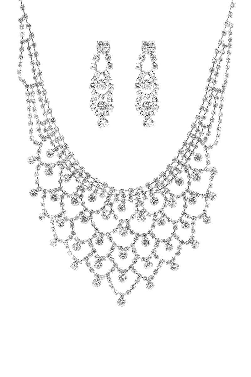 Fashion Design Rhinestone Necklace And Earring Set - Absolute Fashion 2020