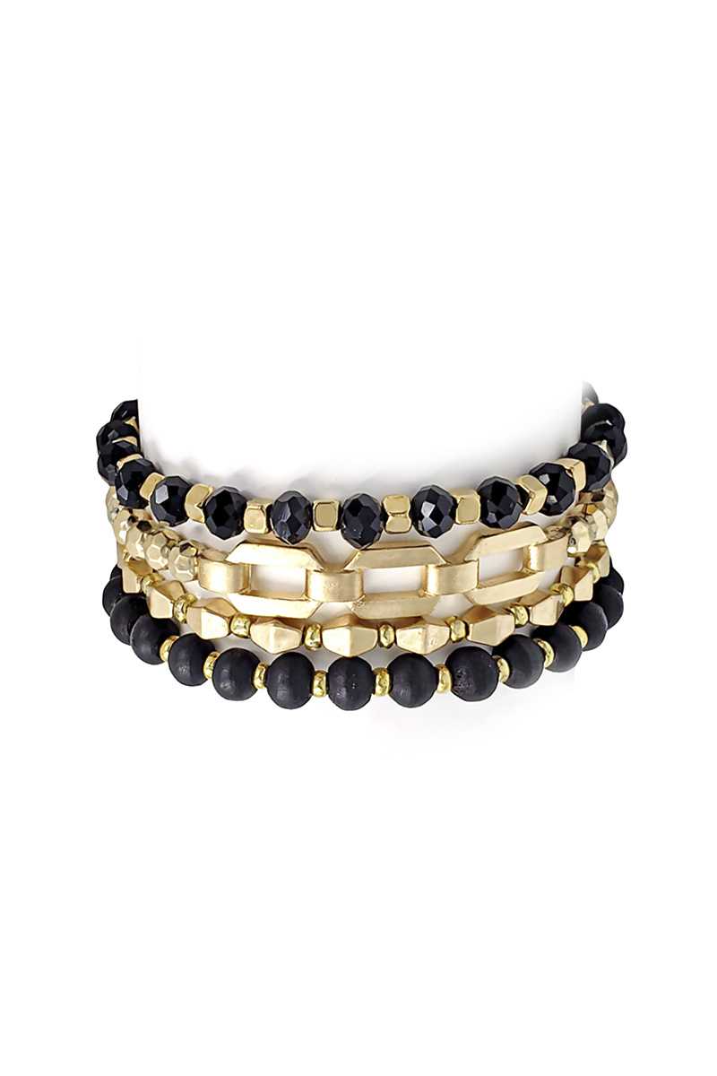 Fashion Glass Metal Wood Bead Multi Stretch Bracelet - Absolute Fashion 2020