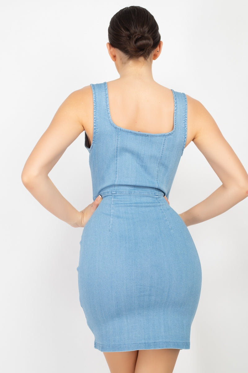 Denim Button-front Mini Dress - Absolute Fashion 2020