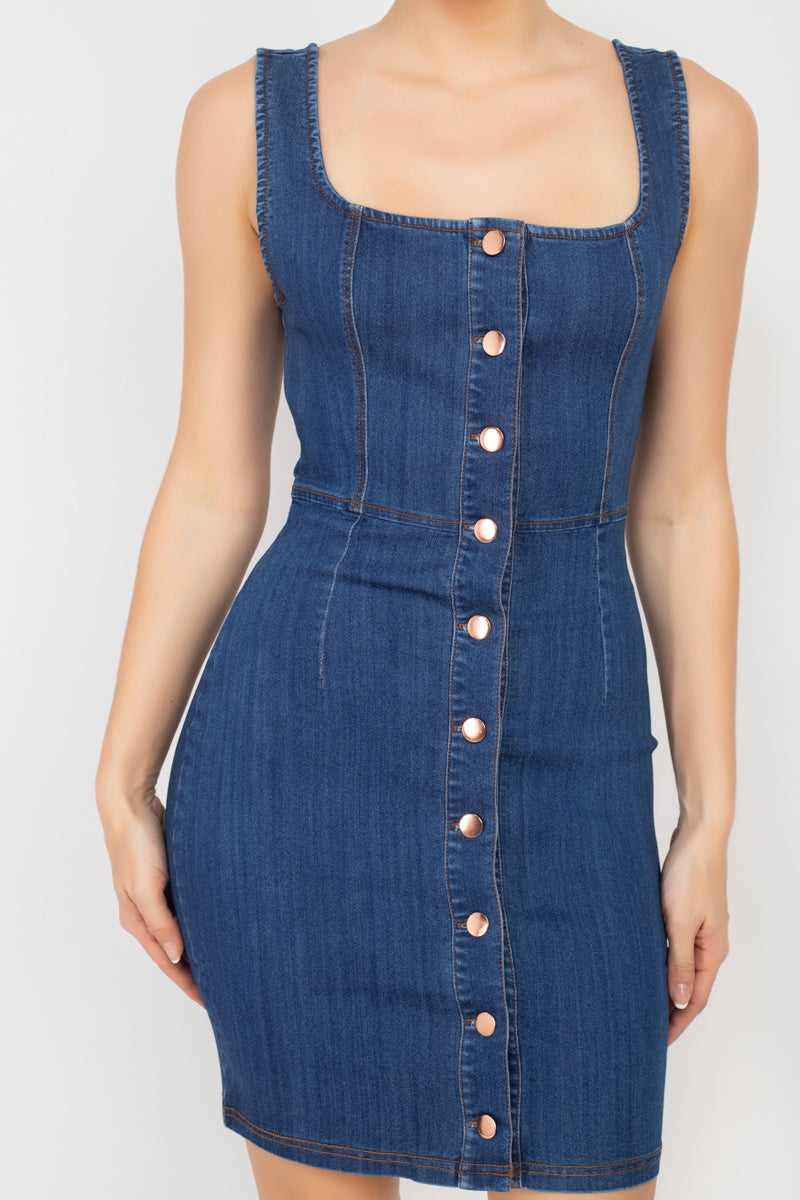 Denim Button-front Mini Dress - Absolute Fashion 2020